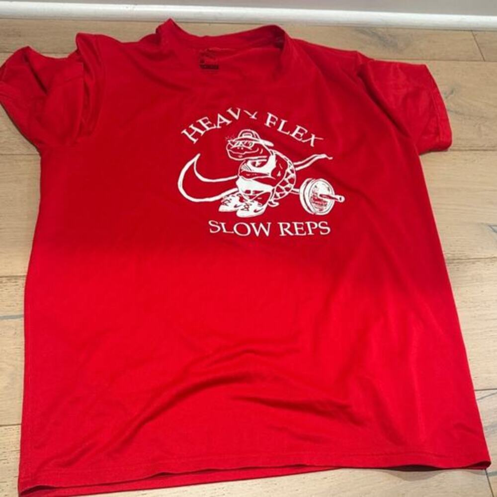 Graphic T-Shirt‎ Nike workout dri fit gym size large weights red shirt Sz Large